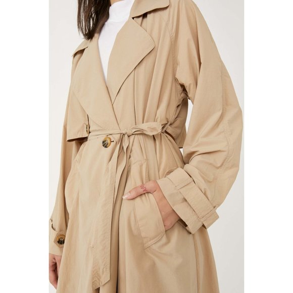 Free People Tan Oversized Trench Coat Relaxed Fit - Picture 3 of 7